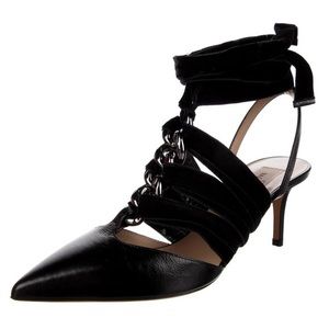 Valentino Garavani Black Pointed Toe Velvet Ankle Tie Heels